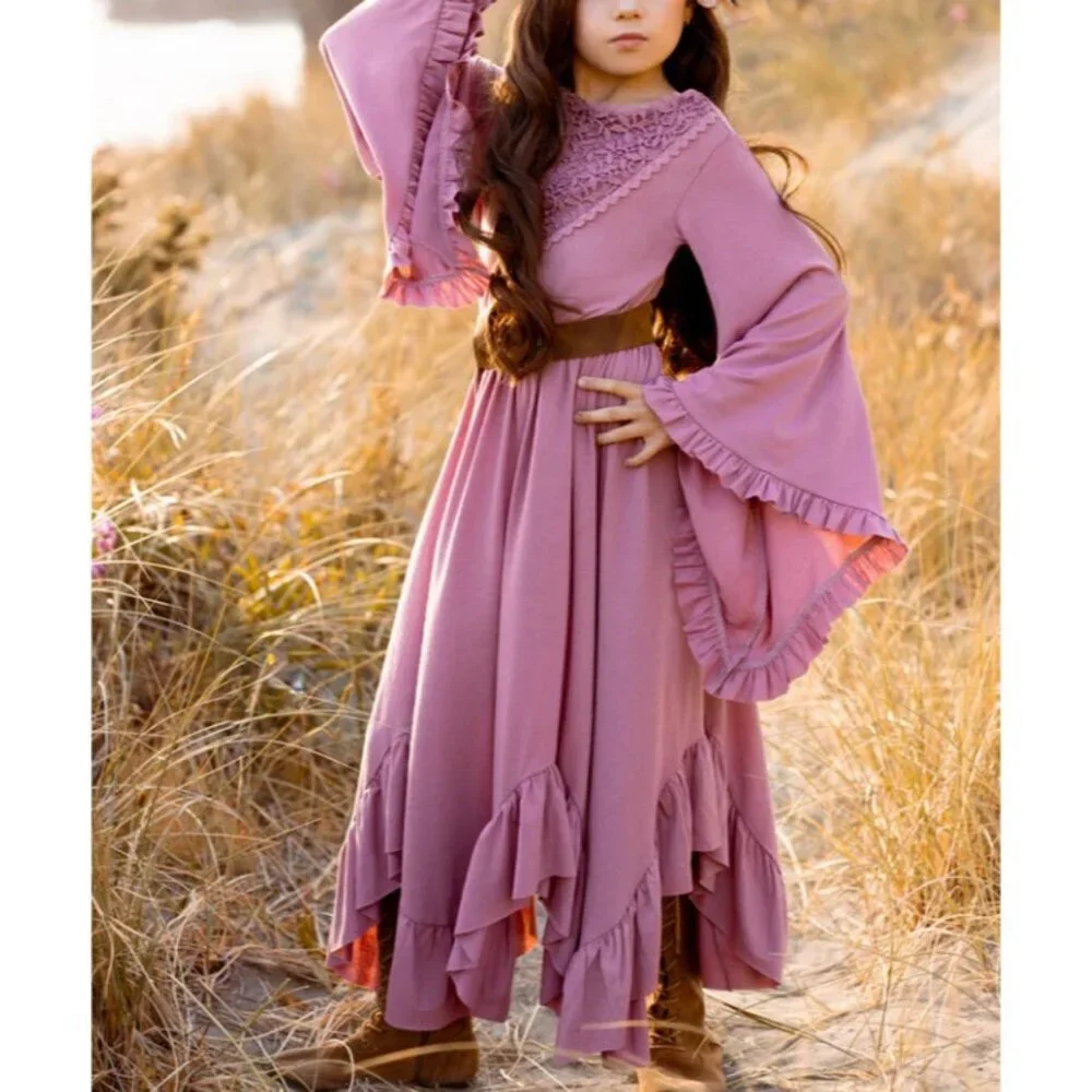 Joyfolie Girls Fernanda Dress Size 8 in Ashe Rose Jersey Knit Bell Long Sleeve